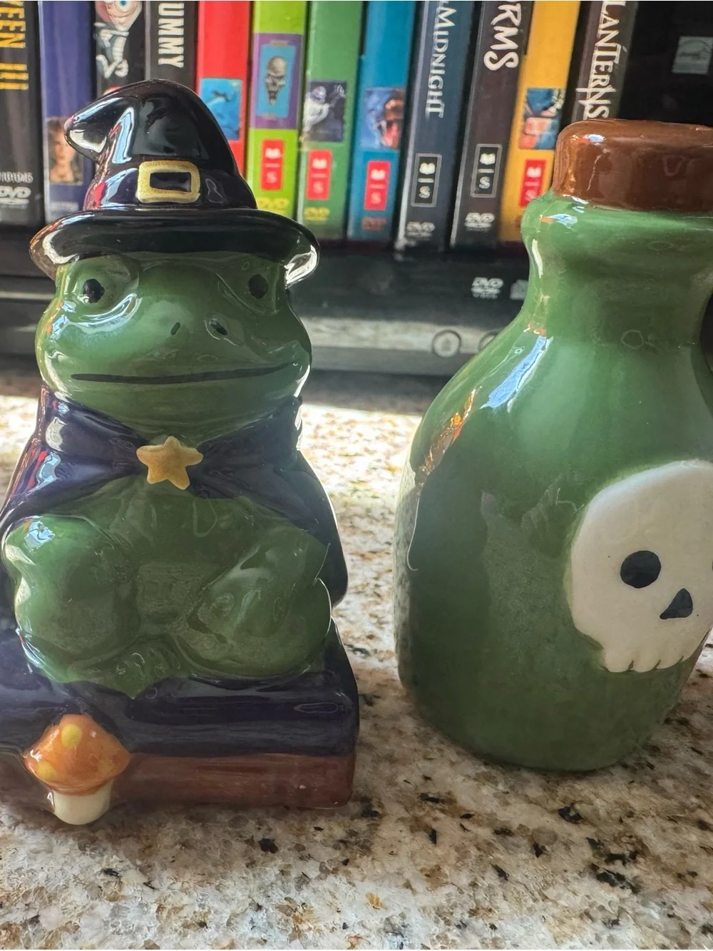 Ceramic Green Witch Frog Figurine - Halloween Home Accent